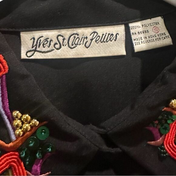 Vintage 80s Yves Saint Clair Black Button Down Embroidered Collar Sequins  10P - Picture 7 of 14